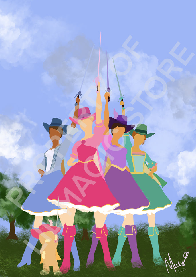 Barbie and the Three Musketeers mini print